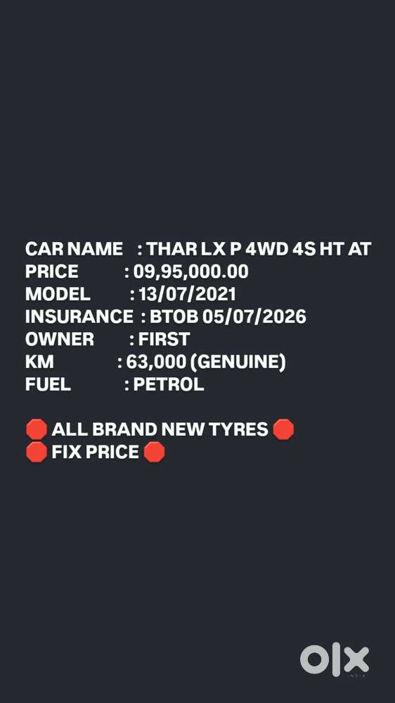 Mahindra Thar Lx 4-str Hard Top At, 2021, Petrol