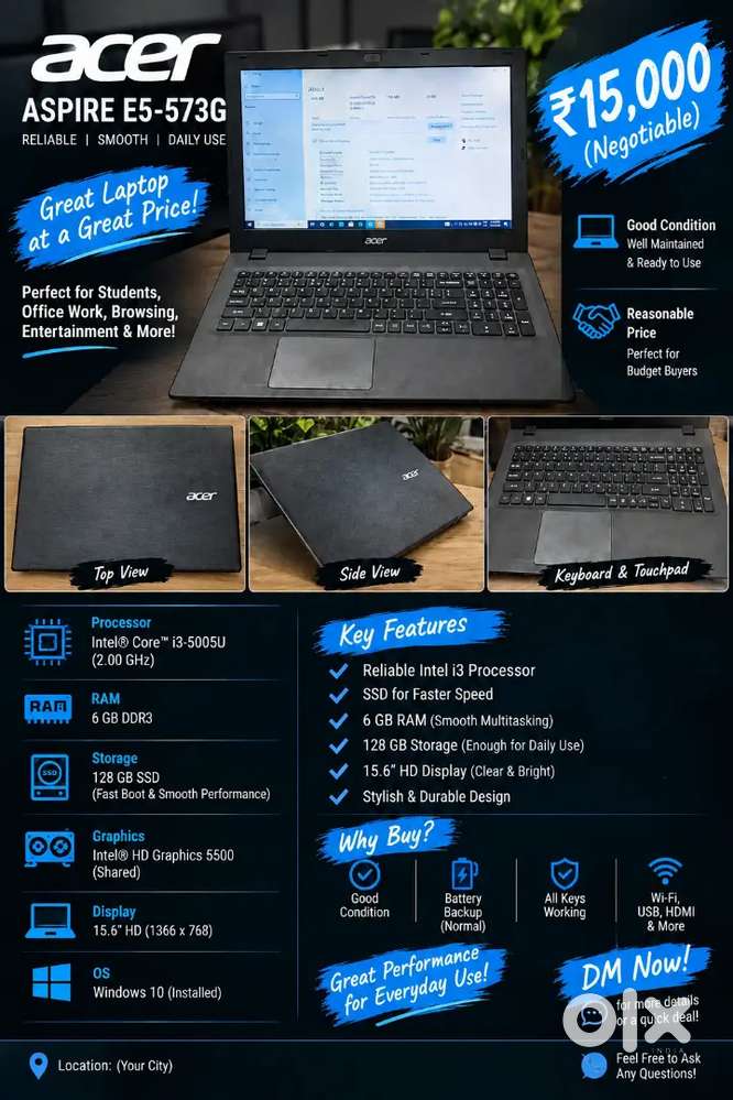 Acer i3 5th generation 128 storage 6 ram