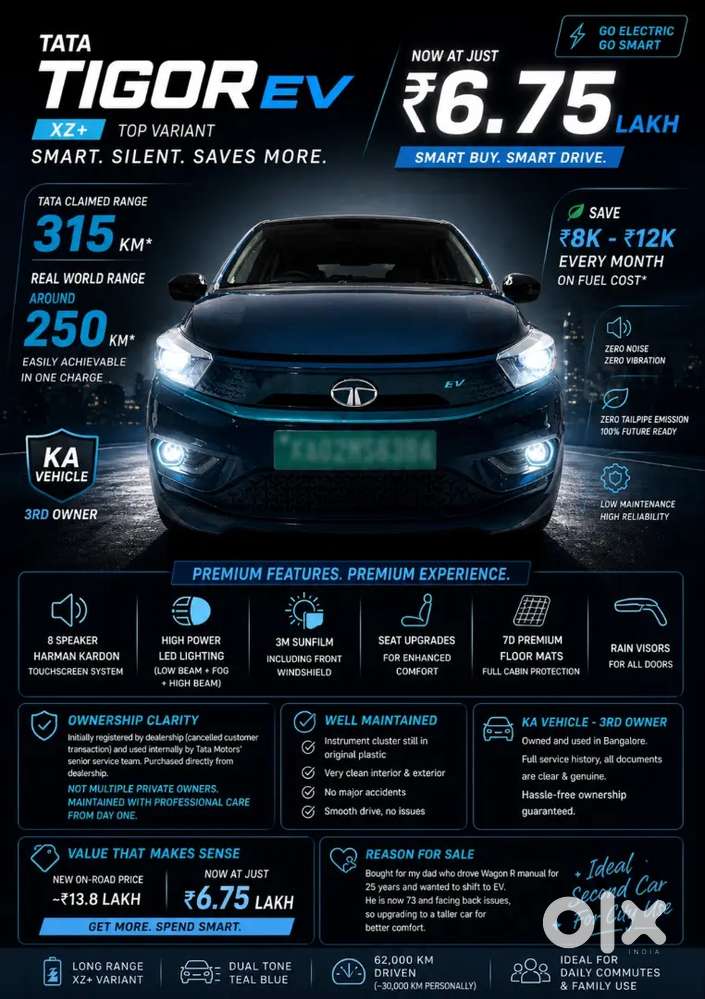 Tata Tigor Ev Xz+ Dt, Top Variant, Immaculate, 95% Battery Health