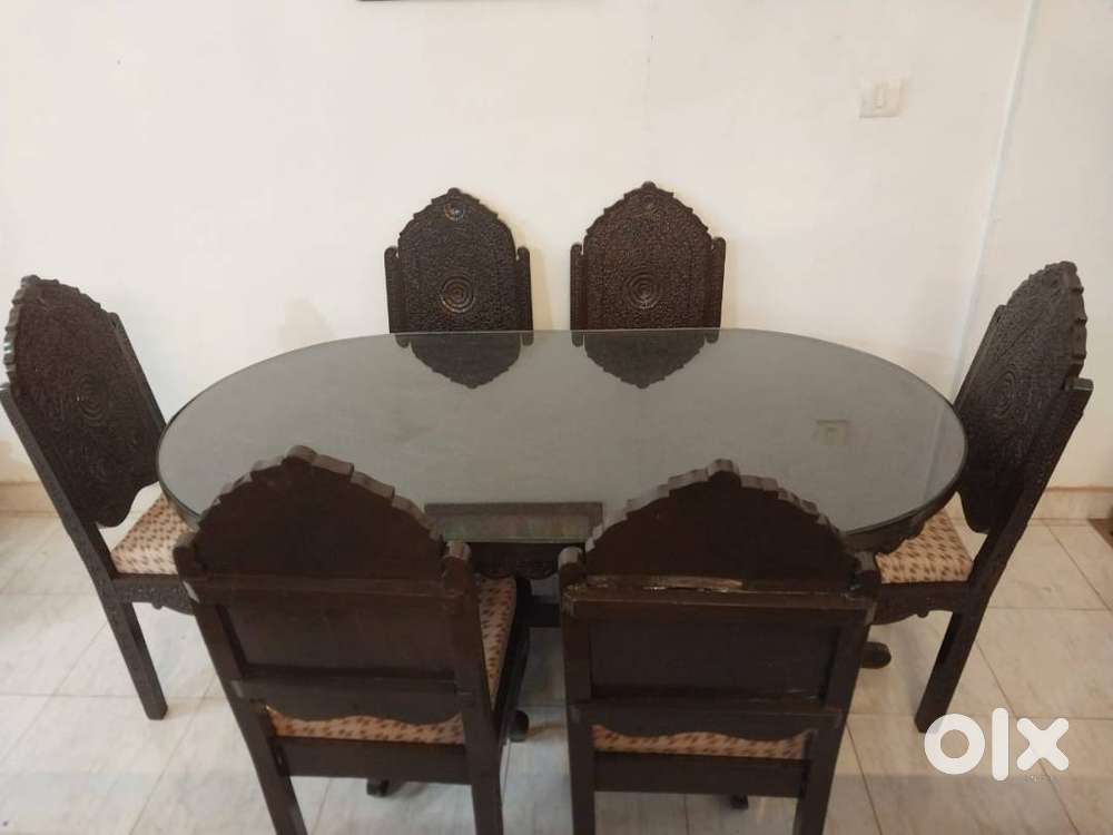 Premium Rosewood/Sheesham 6-Seater Dining Set  Carved & New Glass