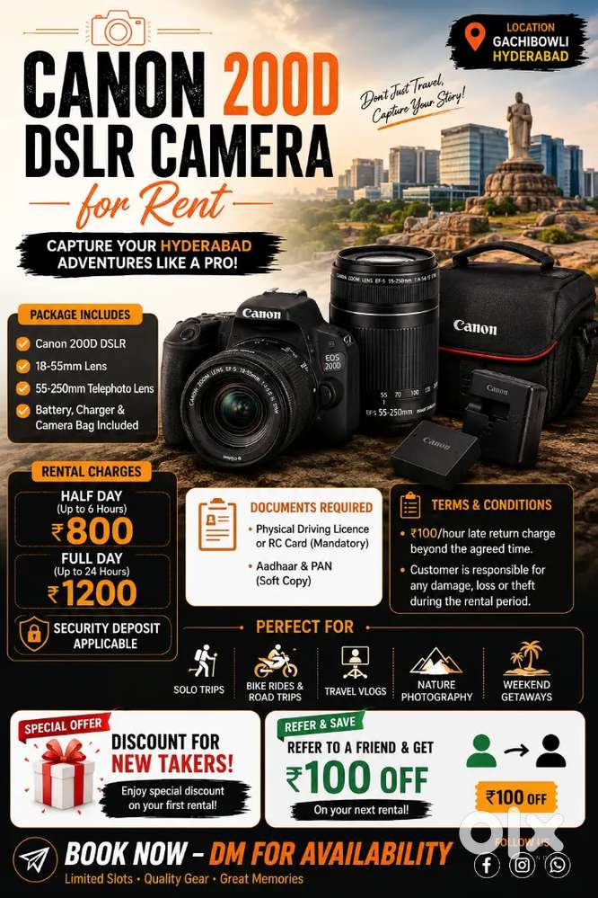 Canon EOS 200D DSLR Camera rent in Gachibowli