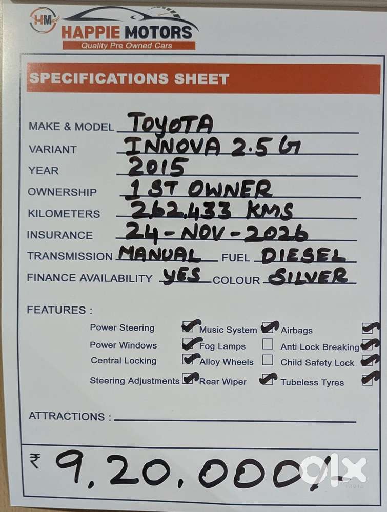 Toyota Innova 2.5 G (diesel) 7 Seater, 2015, Diesel