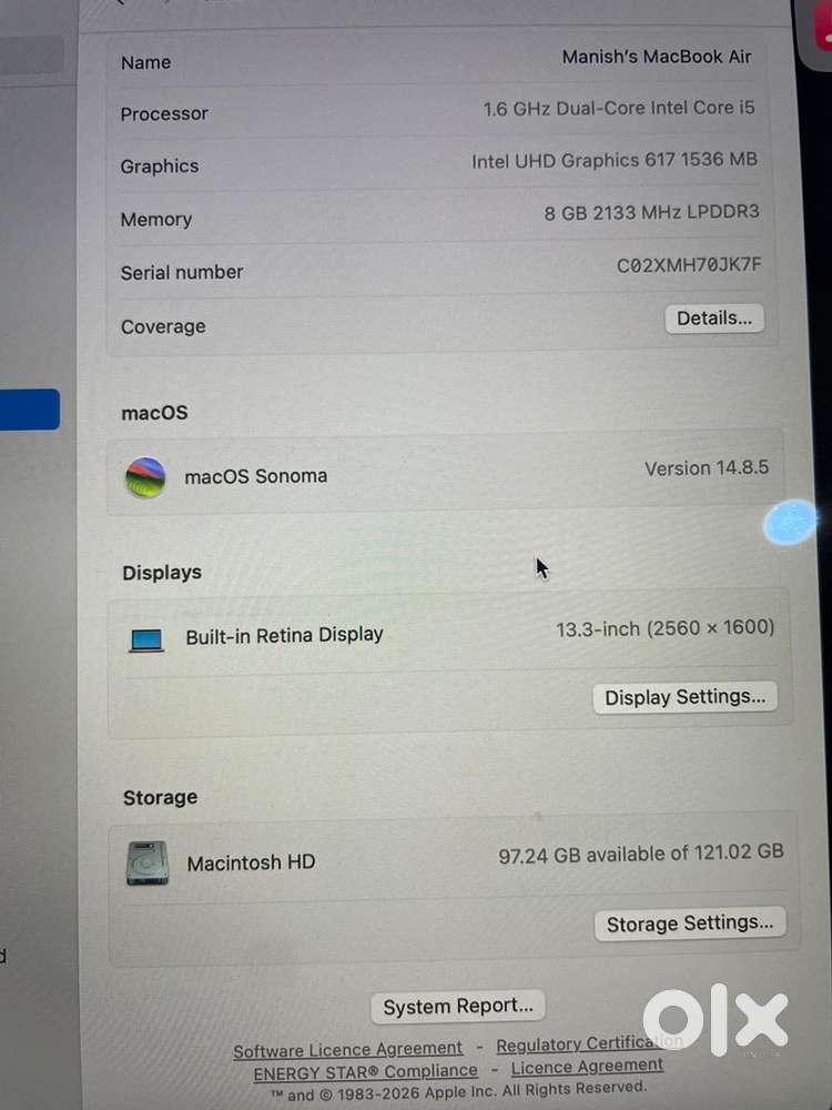MacBook Air Intel Core i5 8GB 128 GB