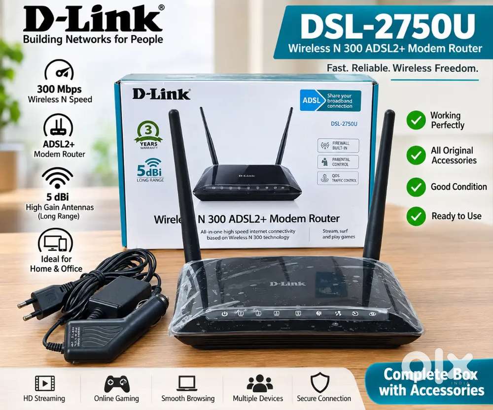 D-Link DSL-2750U Wireless N300 ADSL2+ Modem Router