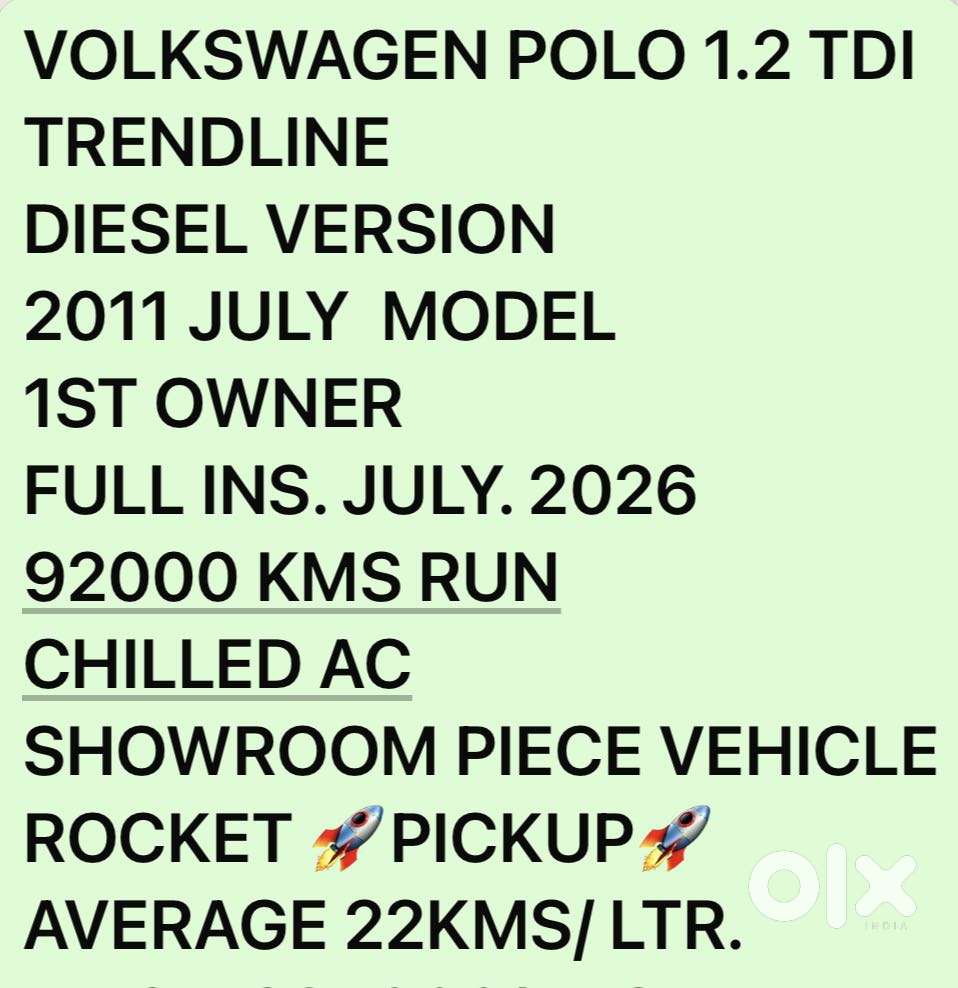 Volkswagen Polo 2009-2013 Diesel Trendline 1.2l, 2011, Diesel