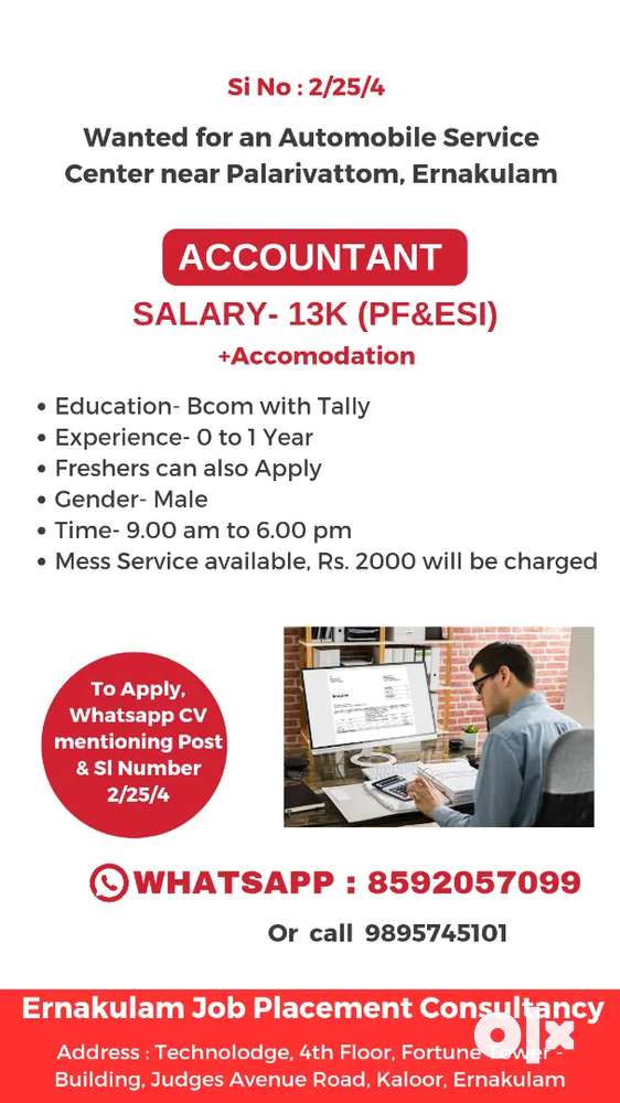 Accountant Vacancy near Palarivattom Ernakulam