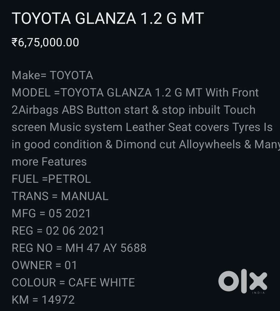 Toyota Glanza G, 2021, Petrol