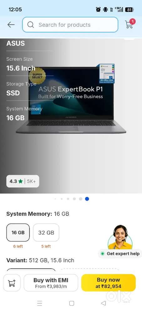 ASUS ExpertBook P1 Intel Core i5 13th Gen 13420H (16 GB/512 GB SSD/Win