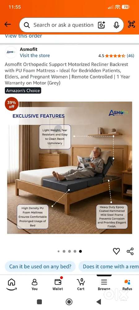 Asmofit Orthopedic Support Motorized Recliner Backrest Foam Mattress