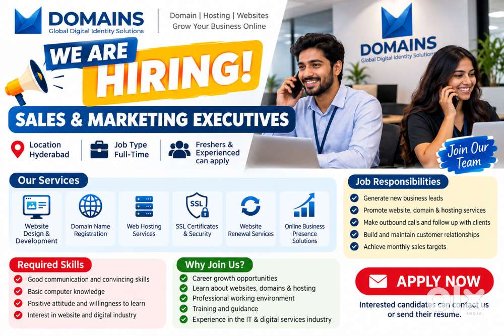 Sales & Marketing Executive Jobs in Hyderabad | Website & Domain