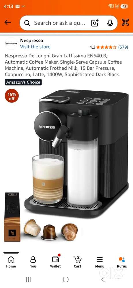 Nespresso DeLonghi Gran Lattissima EN640.B, Automatic Coffee Maker,