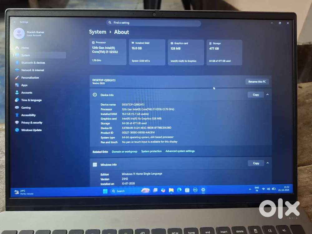 Dell Vostro 5620 i7 12th gen High speed laptop with 16gb ram