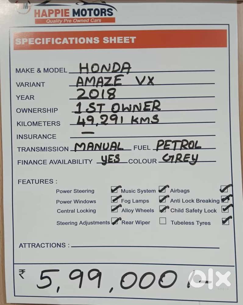 Honda Amaze Vx 1.2 Petrol Mt, 2018, Petrol