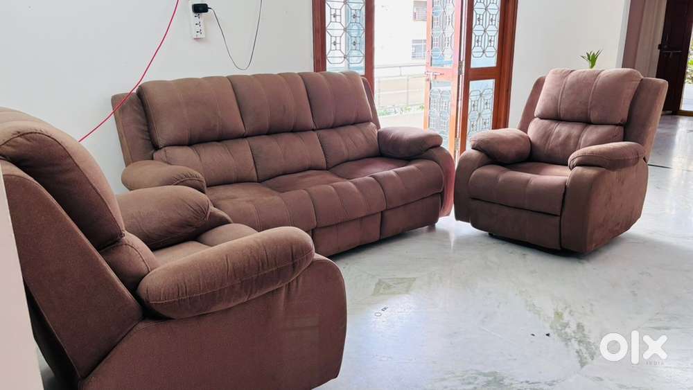 Denver Fabric 5-Seater Recliner Sofa Set Brown Year old