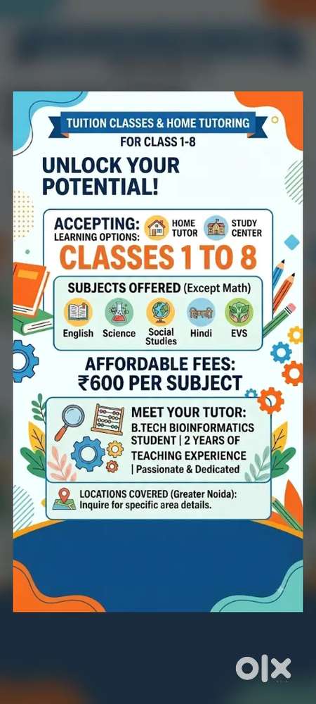 Personalized home tution for 1-8 classes