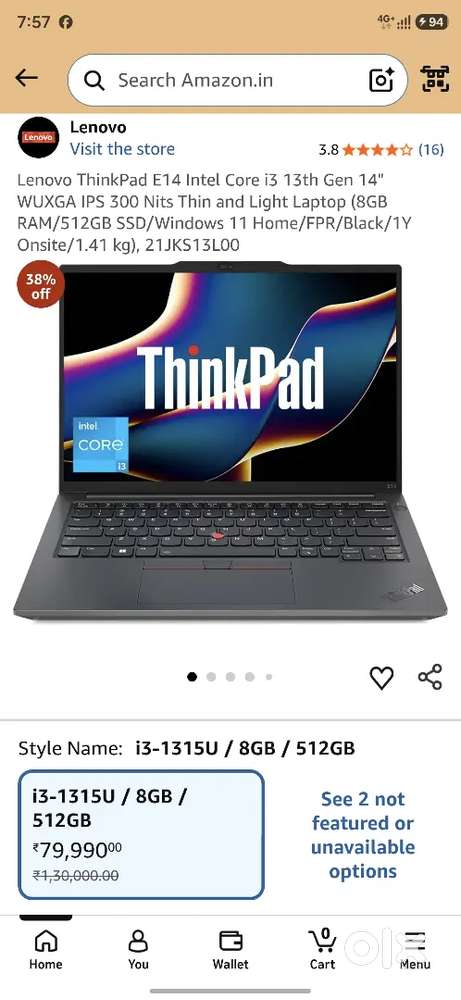 Lenovo Intel Core i3 13th Gen - Thinkpad E14 Gen 5 Business Laptop
