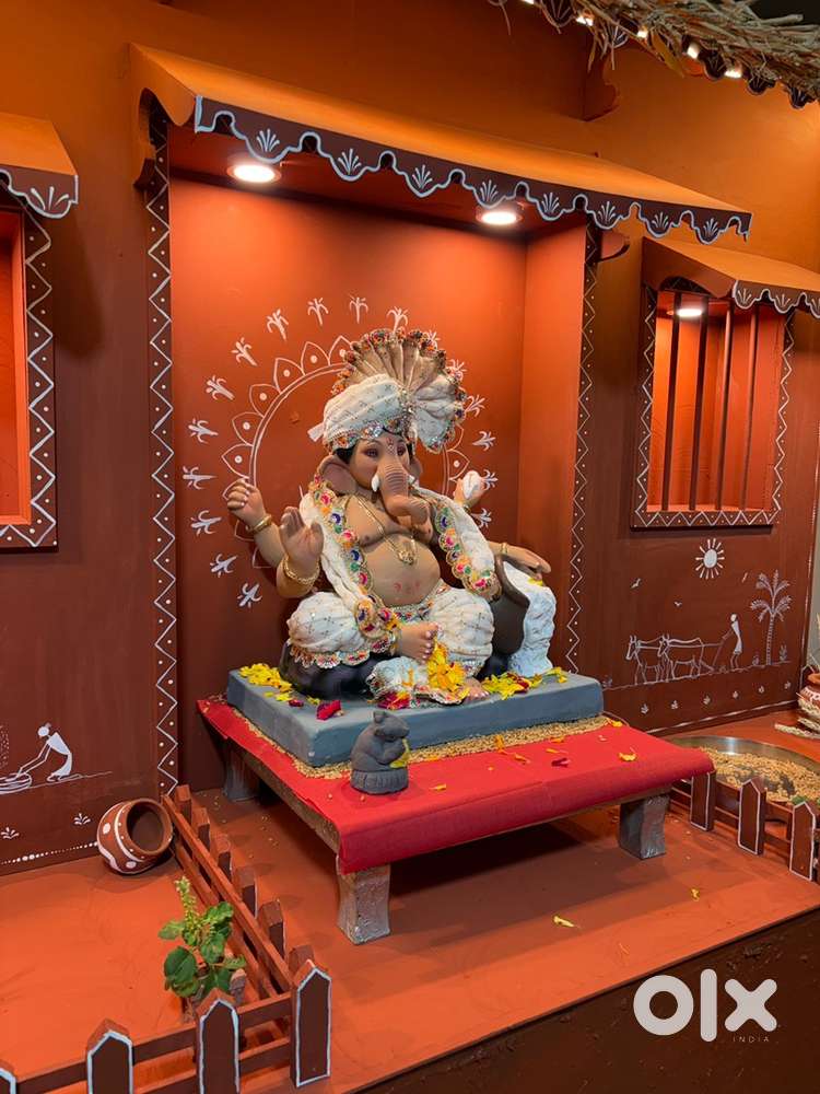 Handmade Traditional Village Theme Ganpati Decoration Setup