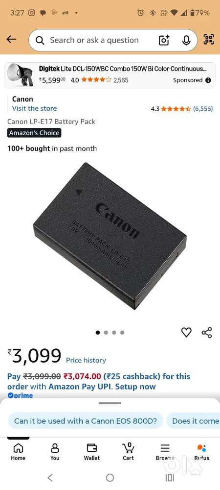 Selling camera battery
