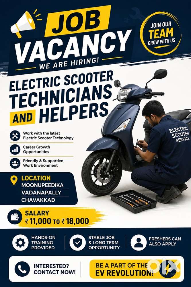 Electric Scooter Technician & Helper Jobs – ₹11,000 to ₹18,000