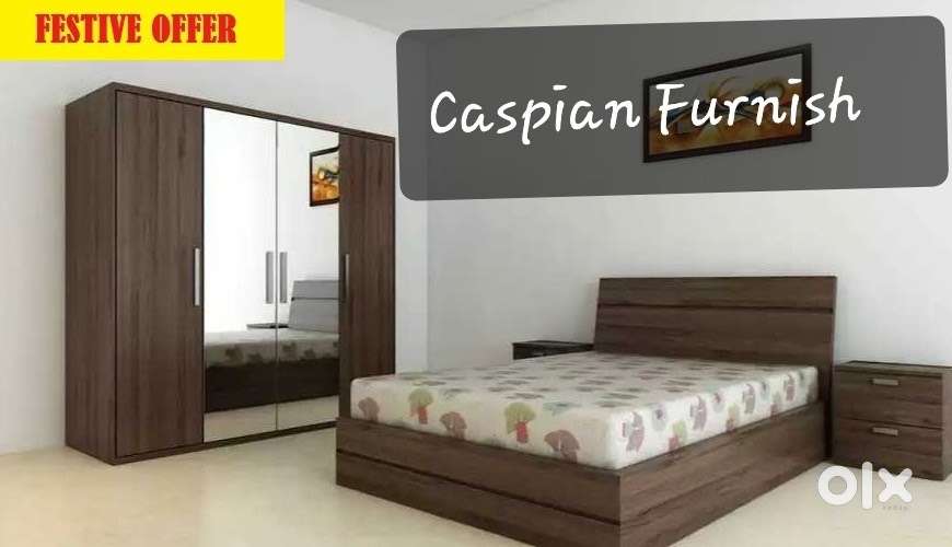 Brand new bedroom set in walnut finish include bed / wardrobe / side t