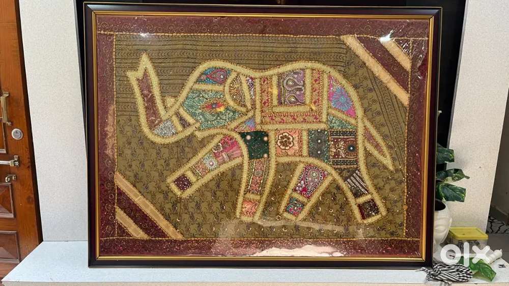 Beautiful Traditional Embroidered Elephant hand craft with  Frame