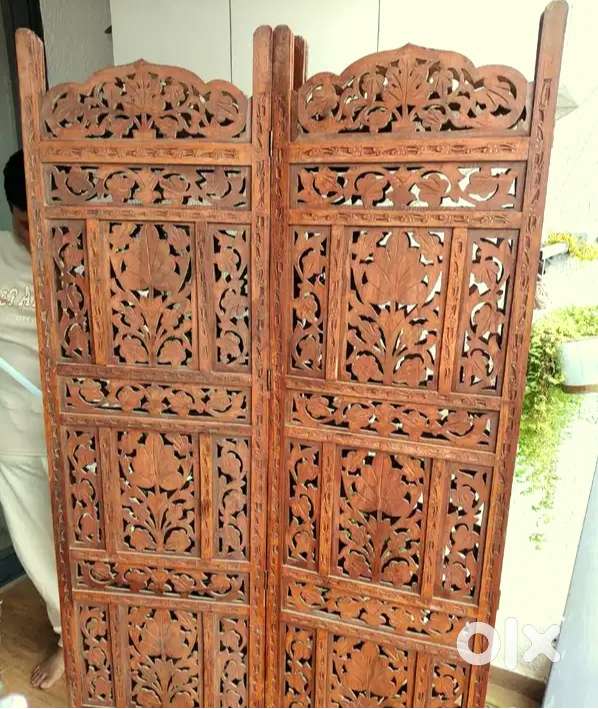 Wooden Partition 4 panels handcrafted Wood partition divider