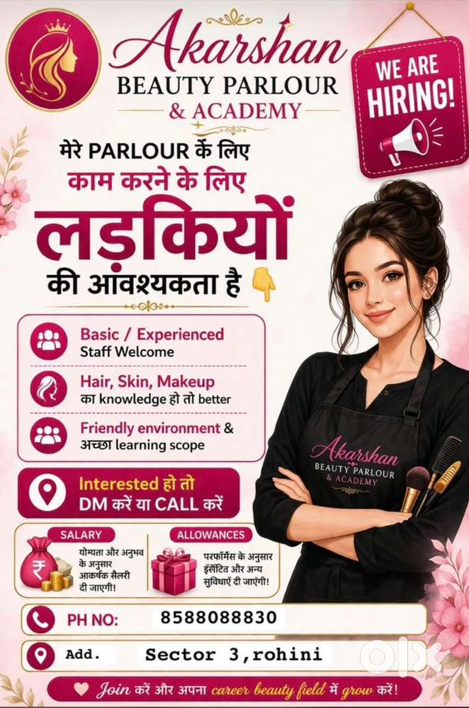 Beautician/parlour staff chahiye , rohini sector 3