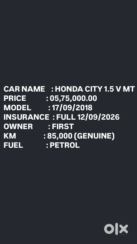 Honda City 1.5 V 4th Gen I-vtec Mt, 2018, Petrol