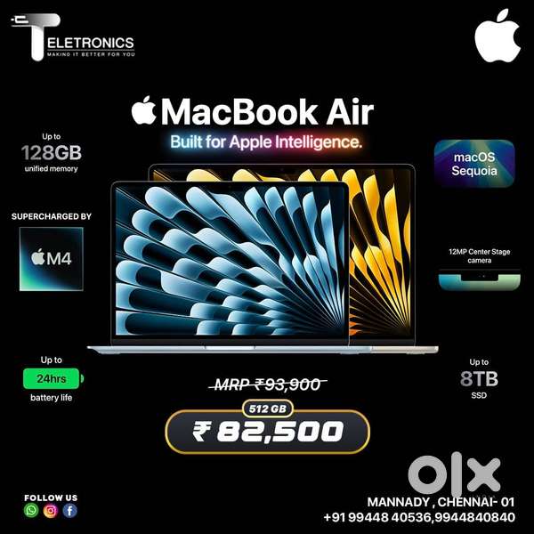 APPLE MACBOOK AIR M4 CHIP 13.6INCH 16GB/256GB SEALED WITH ONE YEAR WAR