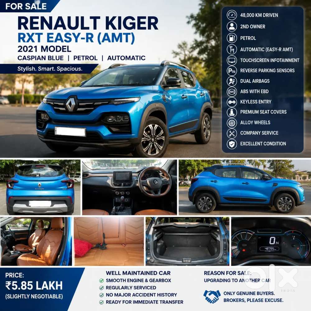 2021 Renault Kiger Rxt Easy-r (amt)  Caspian Blue  48,000 Km