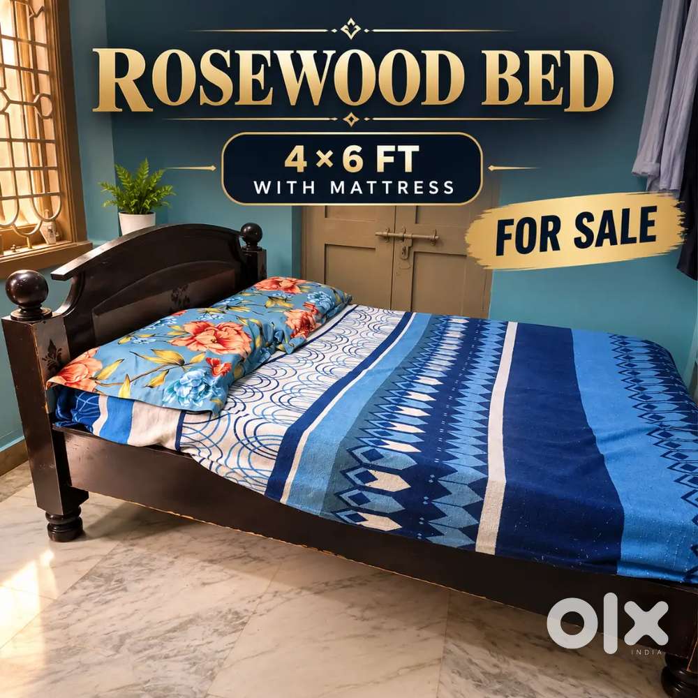Rosewood Wooden Bed 4&times;6 ft with Mattress &ndash; For Sale