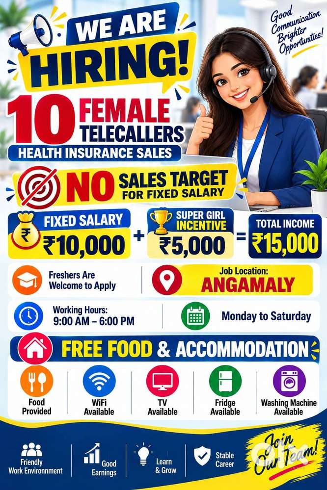 NO Sales Target - Free Food & Accomodation - Telecallers - ANGAMALY