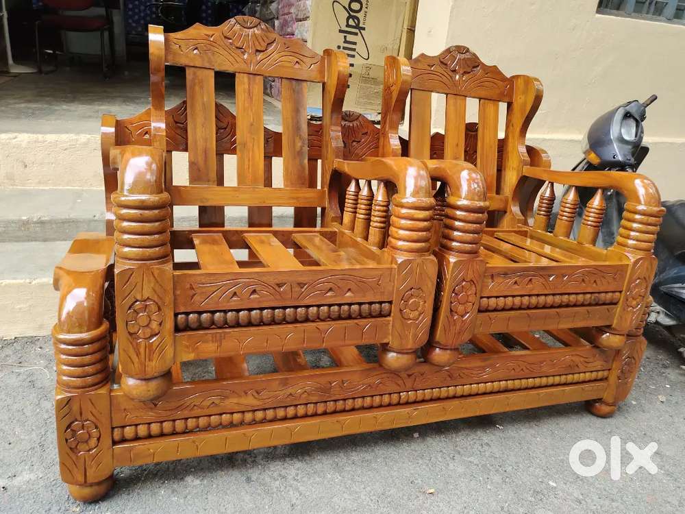 (Brand New) 3 +1 +1 (PURE mysore teakwood) wooden sofa set with cushi