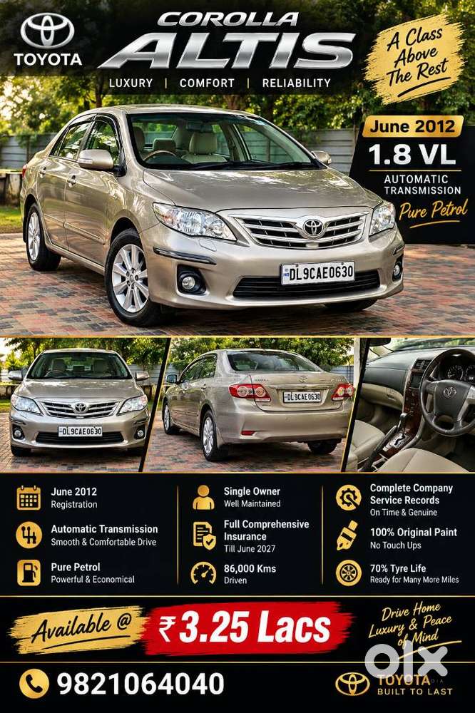 Toyota Corolla Altis [ ] 1.8 Vl At, 2012, Petrol