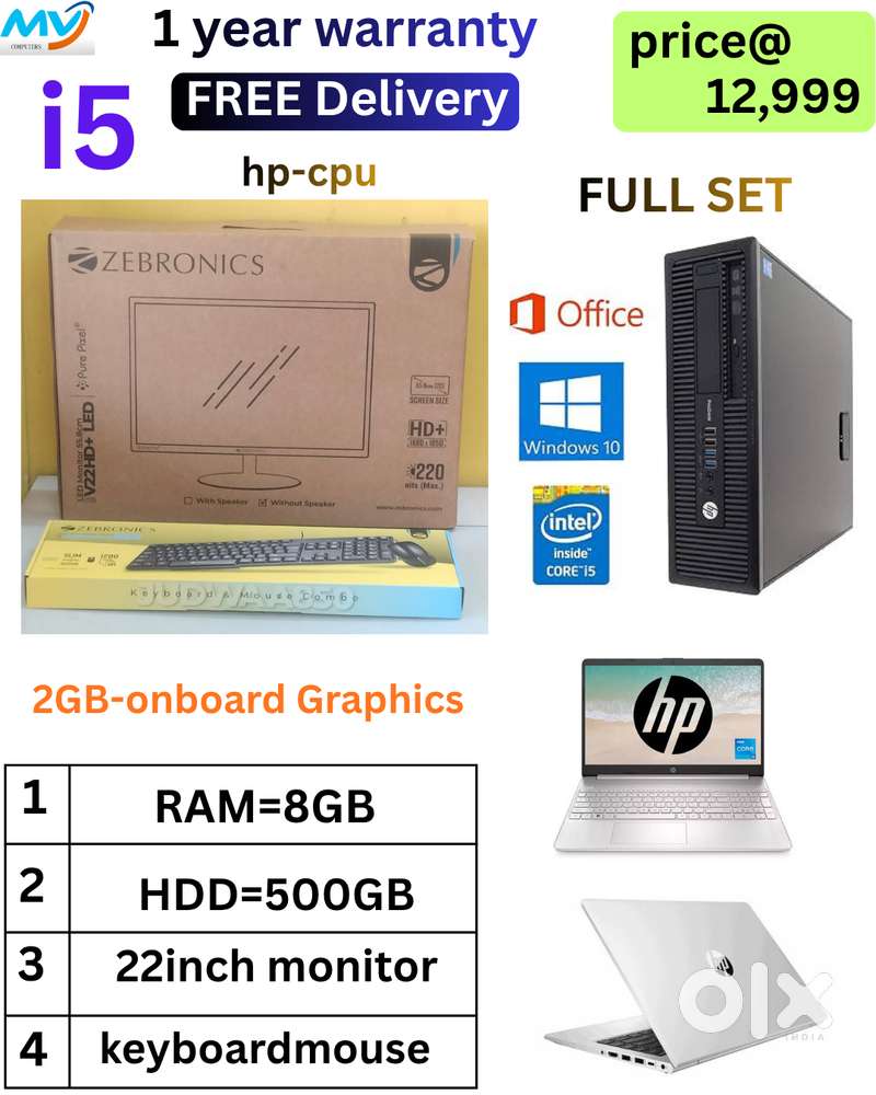 Dell desktop CPU with new monitor and accessories. hpfullset
