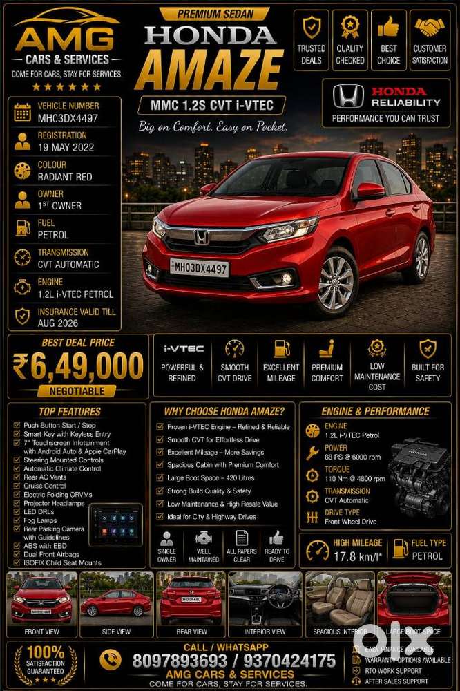 Honda Amaze S Cvt Petrol, 2022, Petrol