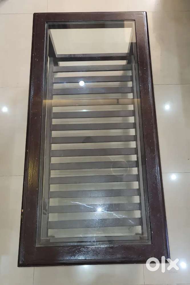 Solid Wood Coffee Table with Glass Top & Storage Shelf