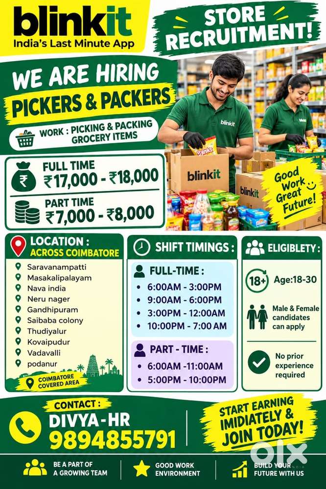 Picker, packer & loader, unloader@Coimbatore