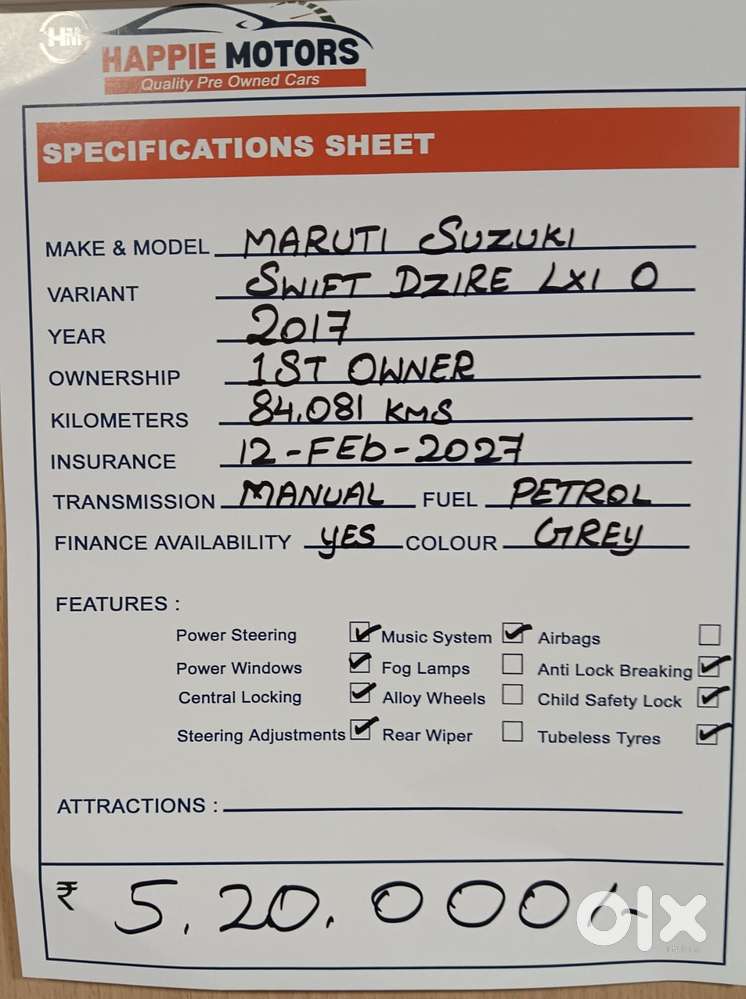 Maruti Suzuki Swift Dzire Lxi Option, 2017, Petrol