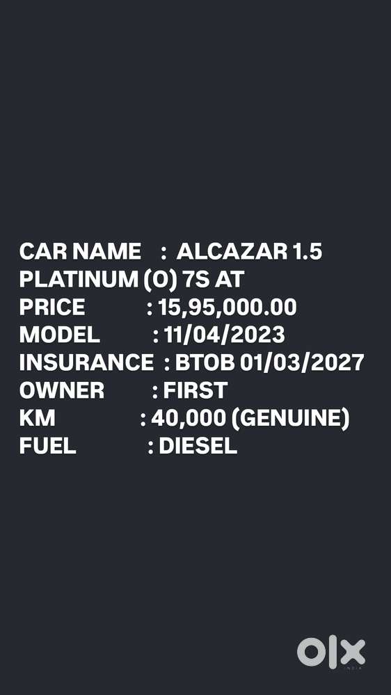 Hyundai Alcazar 1.5 Platinum (o) Diesel At 7 Str, 2023, Diesel