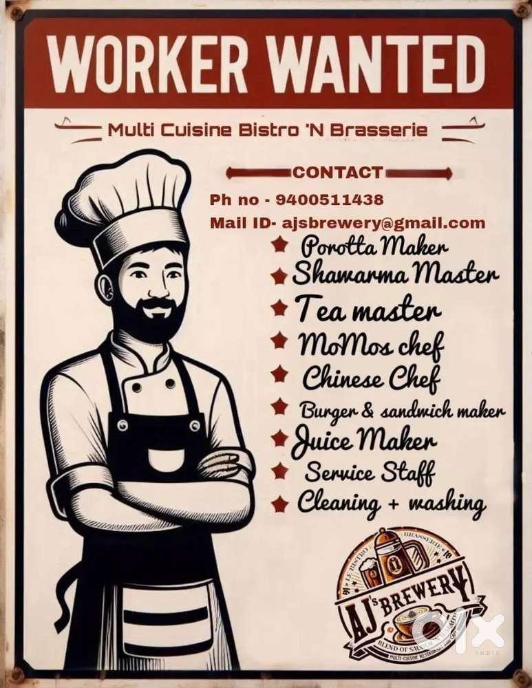 Vacancies open in a multi Cuisine Restaurant & Cafe in Alappuzha