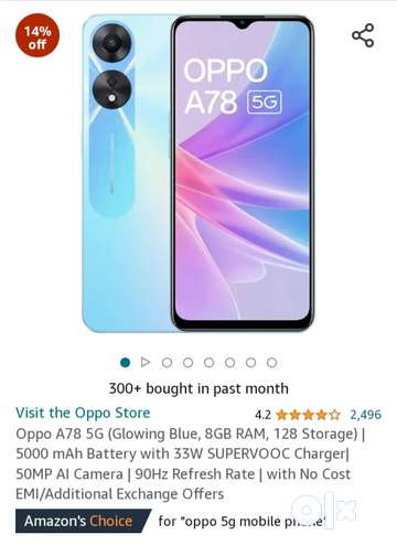 Oppo A78 5G (Glowing Blue, 8GB RAM, 128 Storage) | 5000 mAh Battery with  33W SUPERVOOC Charger| 50MP AI Camera | 90Hz Refresh Rate | with No Cost