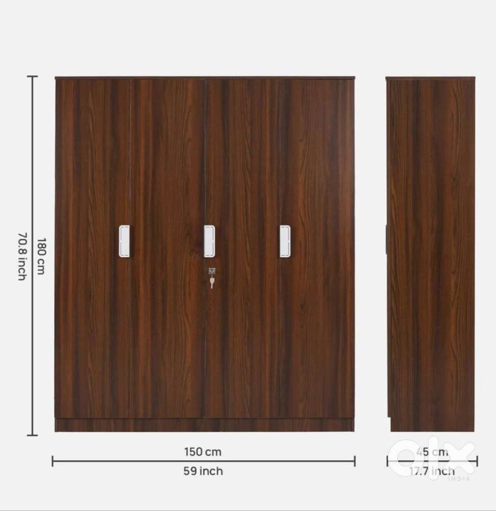 Nilkamal 4-Door Wardrobe (Walnut Finish) + Wooden Table with