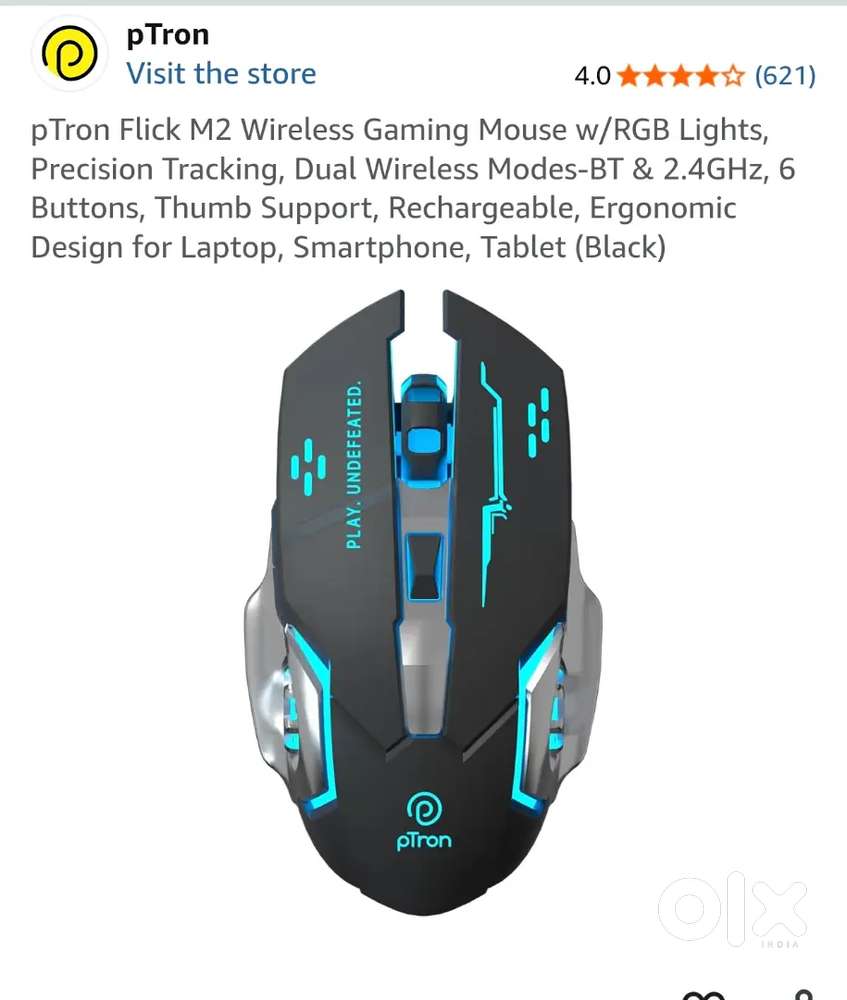 pTron Flick M2 Wireless Gaming Mouse w/RGB Lights, Precision Tracking,