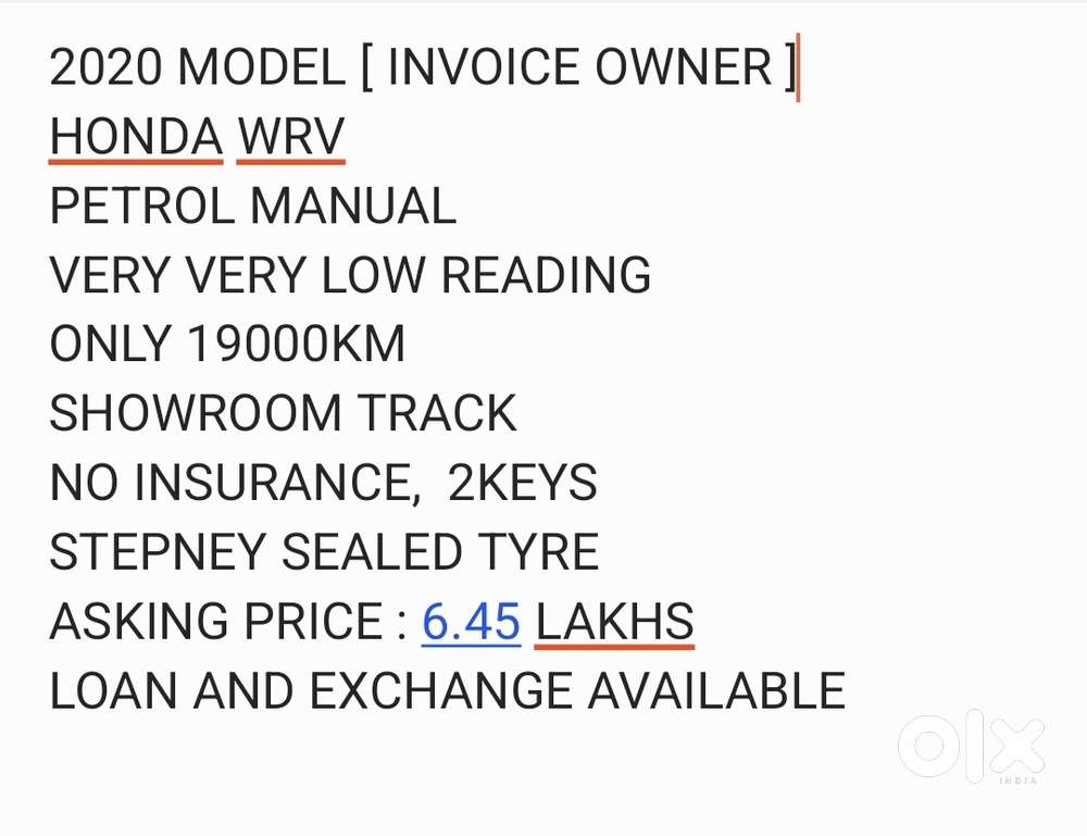 Honda Wr-v Exclusive Petrol, 2020