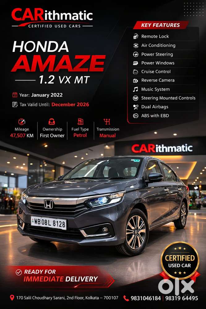 Honda Amaze Vx 1.2 Petrol Mt, 2022, Petrol