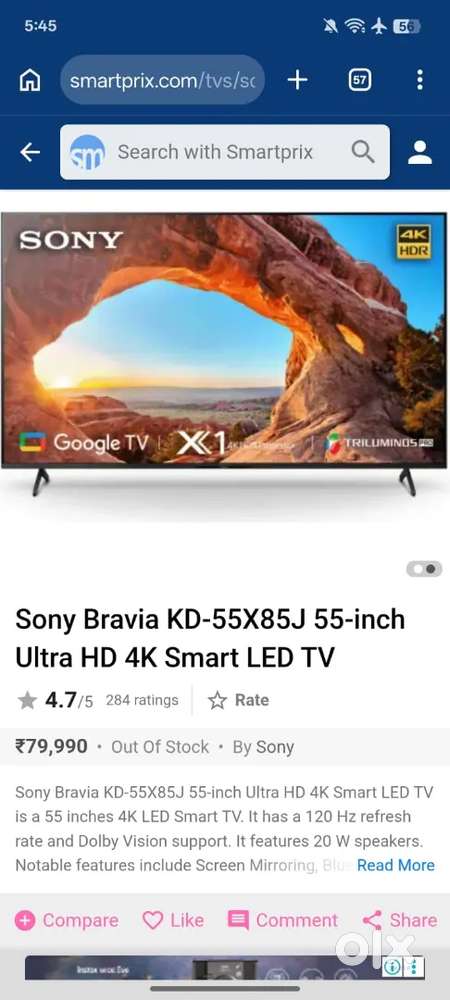SONY BRAVIA 55 inch  GOOGLE LED 4K WIHT VOICE REMOTE