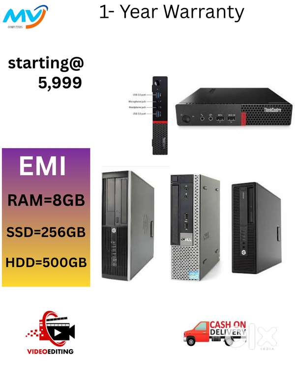 Hard disk - 500GB  Monitor - 22-inch  Keyboard Mouse  SSD - 128GB