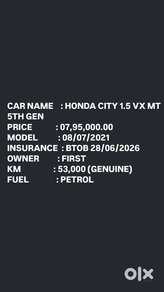 Honda City 1.5 Vx I-vtec Mt, 2021, Petrol