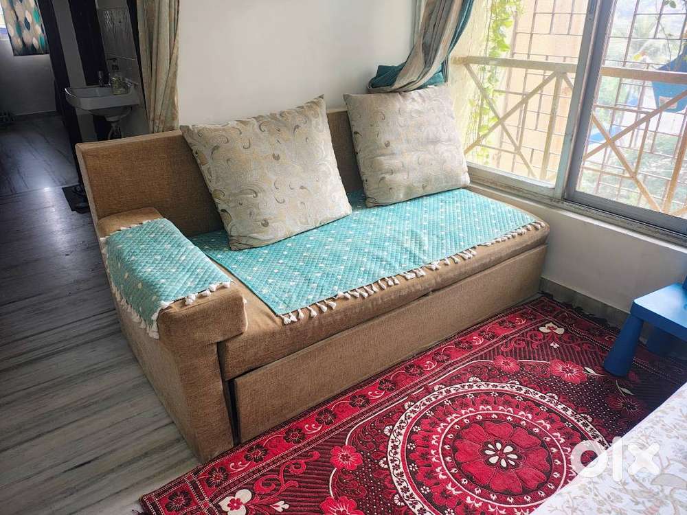 2-3 seater sofa cum bed with 2 large cushions